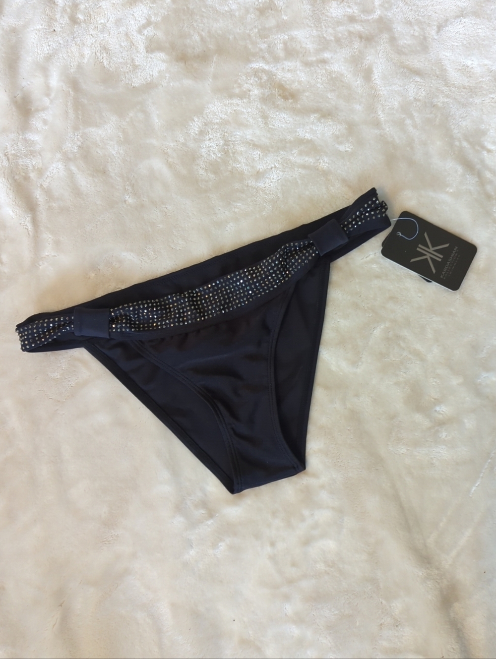 Kardashian Kollection Black Rhinestone Embellished Bikini Bottom Size Medium NWT